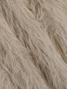 Women Fuzzy Knit Solid Crew Neck Button Down Long Sleeve Regular Cardigan Top - Khaki - View 6