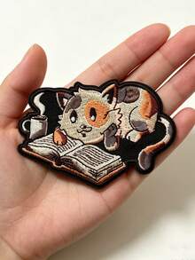 1pc/2pcs/3pcs/4pcs EduFly Bookworm Cat Patch Calico Kitty Art Embroidered Iron On - Multicolor - View 1