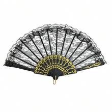 1pc D EXCEED Vintage Black Hand Fan Retro Handheld Folding Lace Fans For Women Foldable Halloween Cosplay Costume Dancing Show Tea Party - Black - View 14