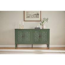 Aparador con tallados en relieve antiguos, amplio espacio de almacenamiento y esquinas redondeadas - mueble de almacenamiento clásico para comedor, sala de estar y pasillo (azul marino) - Verde - Ver 4