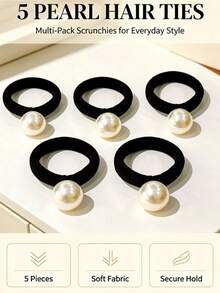 20PCS/10PCS/5PCS/3PCS/1PC Premium Faux Pearl Hair Ties, Durable High Elasticity Ponytail Hair Bands, Women's Hair Accessories - Multicolor - View 10