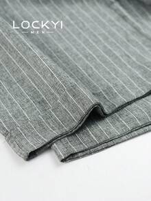 1pc Men's American Minimalist Daily Style Minimalist Striped Structured Wide Leg Loose Casual Long Pants - Grey - View 5