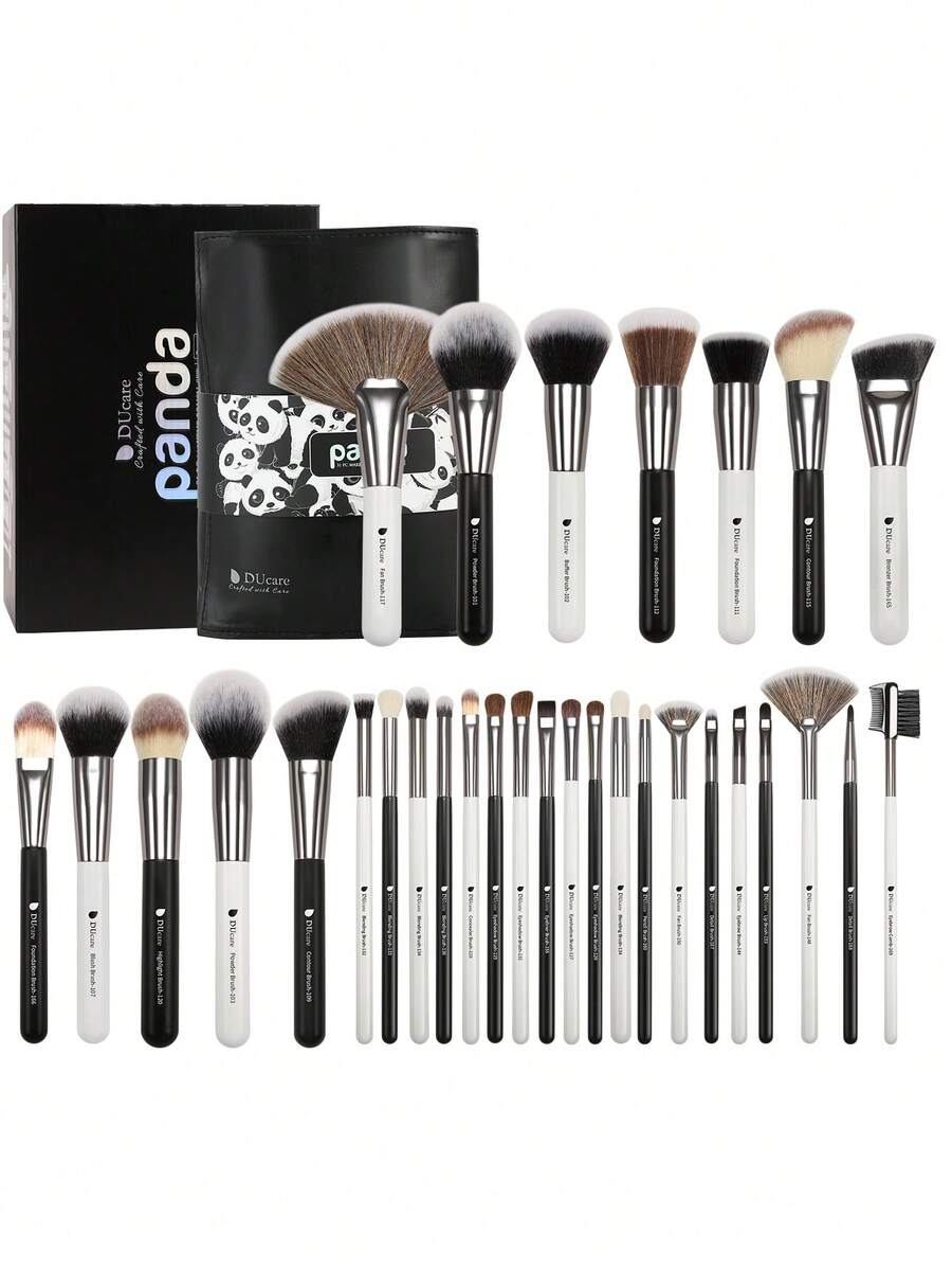 DUcare 31-Piece Professional Makeup Brush Set Comes With A Custom Matching Bag, Featuring Ultra-Soft, Skin-Friendly Bristles For Flawless Application, Organized Dust-Proof Storage, And Elegant Design-Perfect For Daily Use, Travel, Thoughtful Gift. - Black and White - View 1