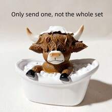 Creative Quirky Little Cow Resin Figurine, Presenting "Toilet Reading", "Bathtub Soaking", "Bathroom Tissue" Designs, Home Decor Tabletop Bookshelf Ornament, Unique Decoration For Cafe, Bookstore, Studio - Highland Beef Three Pieces - View 9