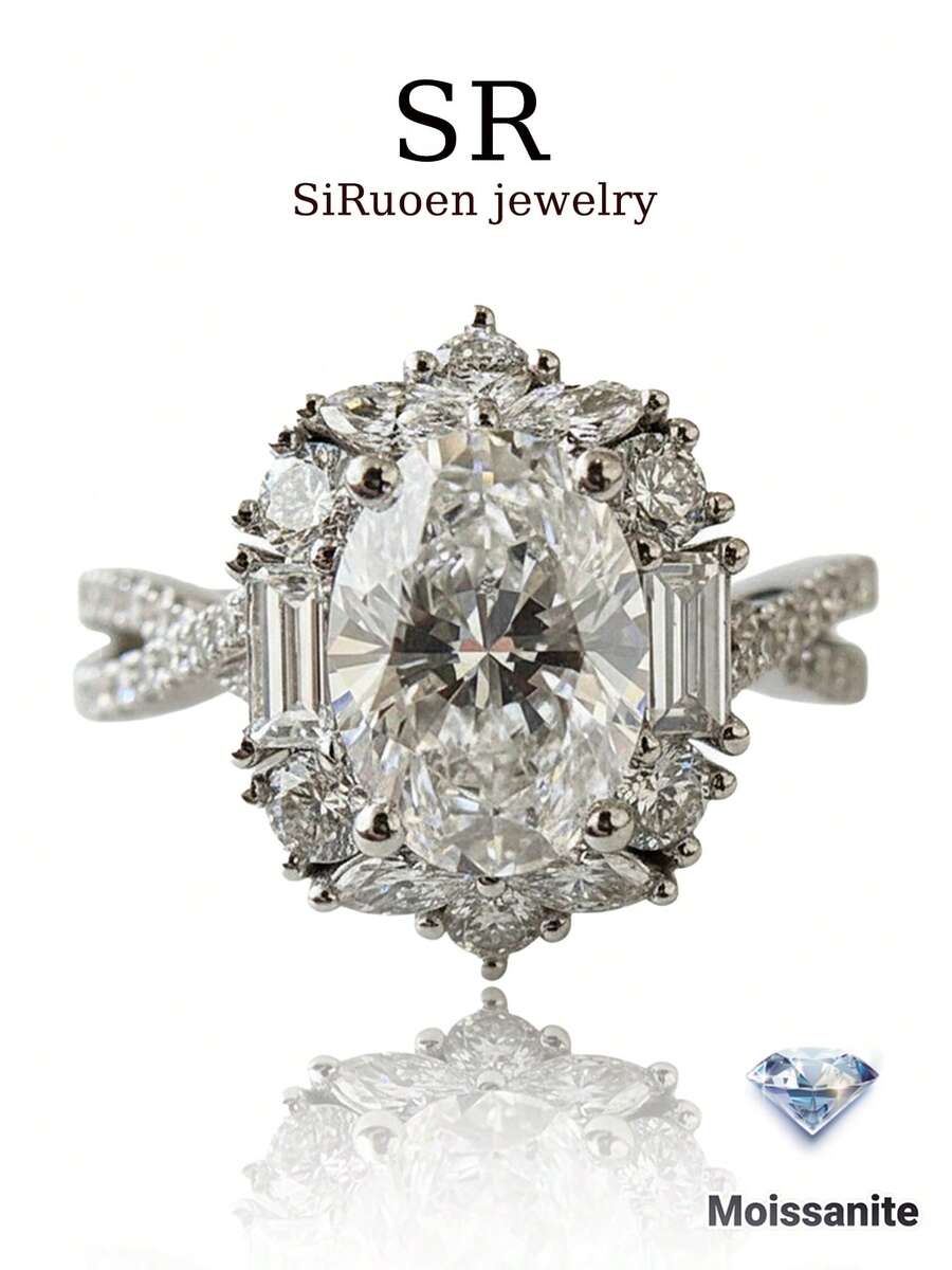 1pc Women's Wedding Ring, Oval Wrapped Ring, 3g S925 Sterling Silver, 1.5 Carat Moissanite, Bohemian Palace Style, Engagement/Wedding/Anniversary/Valentine's Day Gift, Comes With Moissanite Certificate And Elegant Gift Box