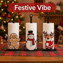 Christmas Theme Cartoon Decorative Paper Towel Holder Gingerbread Man/Snowman/Reindeer Standing Metal Paper Roll Rack Holiday Home Kitchen Decor - View 1