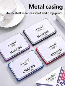 1pc Flip-Top Ink Pad Platform, Available In Red, Blue, Black And Purple. The Product Is Resistant To Sunlight And Does Not Fade, With Full And Even Ink Coverage Without Seepage, And Clear And Lasting Impressions. Suitable For Document Stamping/Signing/Marking/Daily Office Use, And You Can Purchase Ink Refill Separately. - Multicolor - View 6