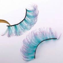 Pestañas postizas de cambio gradual de color, popular curvatura grande, maquillaje de escenario, imitación de pelo de visón - Azul degradado - Ver 4