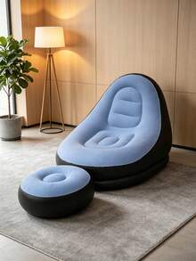 1 Set Flocked Inflatable Lounge Chair With Footstool, Portable Inflatable Sofa Chair, Suitable For Living Room, Bedroom, Dorm, Gaming And Relaxation - Multicolor - View 13