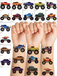 14 piezas Pegatinas de tatuaje temporal de coche de carreras de dibujos animados, resistentes al agua & de larga duración, para fiesta de vacaciones - Multicolor - Ver 5