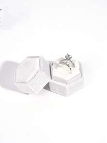 1 Elegant Hexagon Velvet Ring Display Box, White Engagement And Wedding Set Keepsake Box, Double Slot Ring Organizer, Valentine's Day Gift - Jewelry Box - View 12