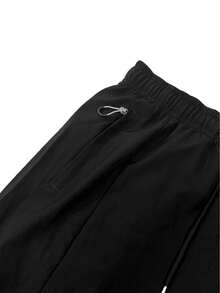 Hidkat Spring/Autumn Men's Pocket Cargo Wide Leg Casual Pants, Street Hip-Hop Elastic Waist Drawstring Sports Long Pants, American Style Daily Wear - Black - View 5
