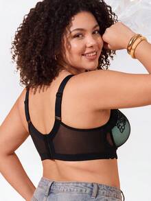 Plus Size Floral Lace Underwire Bra, Wide Strap Comfortable Style, Full Coverage Design, Exquisite Lace Details, Supportive Underwire For Lifted Bust - Mint Blue - View 6