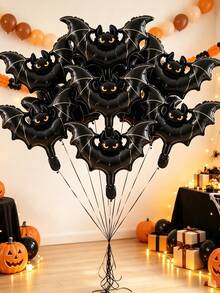 10pcs 16-Inch Mini Bat Shaped Halloween Party Decoration Cartoon Foil Balloon Set Suitable For Halloween Decoration (Ribbon Not Included) - Mini Bat - View 3