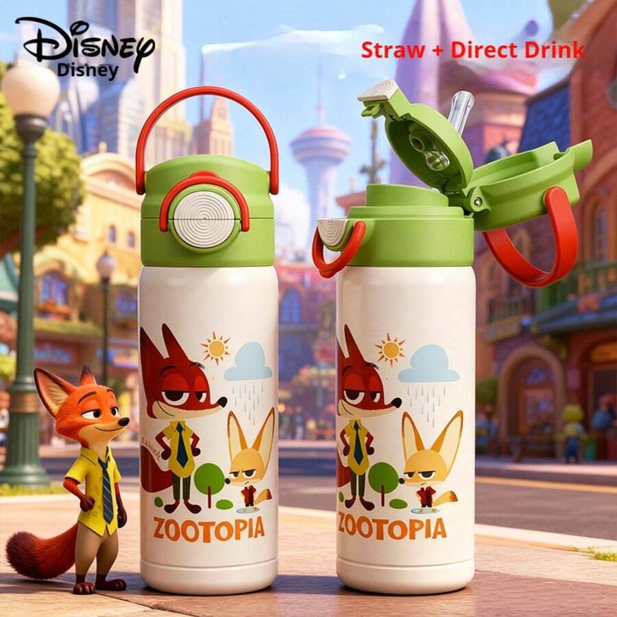 Disney Zootopia Nick 卡通水杯 550ml 316不鏽鋼保溫杯 防漏杯 附吸管與直飲設計 2合1飲水杯 - 彩色 - 查看 1