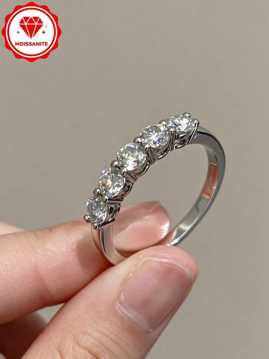 HALPIO 1PC Moissanite Wedding Band Ring For Women, 4mm Stackable Promise Ring, Dainty Wedding Band For Women, Perfect Jewelry Gift