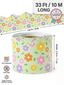 Colorful Floral Bulletin Board Border, 33Ft/10M Flower Decorative Trim, Classroom Chalkboard Border Stickers For Teacher, School, Office & DIY Decoration - 2.8 Inches/7 cm - View 3
