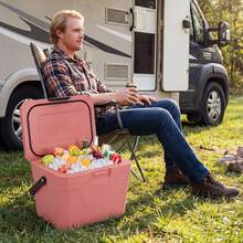 21/37 QT Insulated Portable Cooler, Hard Shell Ice Chest With 2 Cup Holders Blue/Gray/Pink/Tan - Pink - View 4