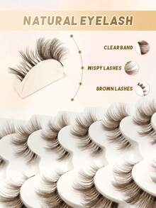 6 Pairs Brown Mascara-Effect Cat Eye Faux Mink False Eyelashes, Long Fluffy Natural Reusable Soft Lashes, Comfortable Wear, Suitable For Daily Makeup - Brown - View 3