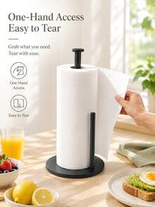 Heavy-Duty Kitchen Paper Towel Holder With Tidy Storage Edge Preventing Paper Unrolling Classic Countertop Paper Towel Dispenser For Working Pros Handy Napkin Holder To Hold Paper Towels In Baño Area Toilet Paper Holder Home Organizer Tools - A - View 4