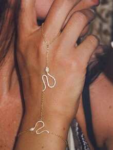 1 pieza Elegante anillo-pulsera de cobre con incrustaciones de strass con forma de serpiente, adecuado para fiestas, reuniones, citas y combinación con atuendos diarios - Dorado - Ver 1