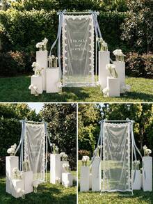 Personalized Sheer Lace Wedding Welcome Sign, Romantic Boho Ceremony Decor, Custom Banner - Multicolor - View 8