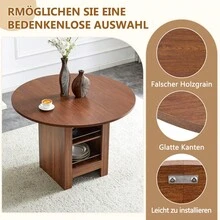 Mesa de Comedor Redonda Moderna con Almacenamiento Abierto, Tapa con Acabado de Madera de Nogal y Cuerpo con Acabado de Nogal, 100cm de Diámetro, para 4-6 Personas, para Cocina, Comedor y Espacios Pequeños - 1 - Ver 9