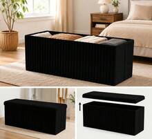 Aafan Ottoman Storage Box Chest With Lid | 76X35X35cm Ottoman Blanket Box Seat | Foldable Storage Bench Footstool Toy Box For Living Room Hallway - Black (Large) - View 3