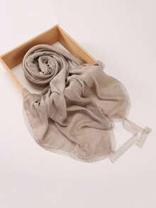 1pc Women's Romantic Lace Trim Headscarf, Bow Ribbon, Lightweight Breathable Soft Scarf, Muslim Islamic Style Daily Wear Hijab Shawl Plaid Sheer Headscarf - Multicolor - View 8