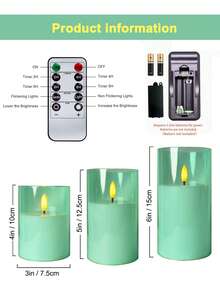 3pcs Flameless Candle Lights With Timer Remote Control, Battery Operated, Suitable For Christmas, Halloween, Valentine's Day, Mother's Day, Dining Table, Room, Wedding, Party, Gift - Mint Green - Warm Light - View 11