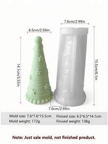 聖誕樹香氛蠟燭矽膠模具，多款可選，包含星星、毛球、鈕扣裝飾的錐形聖誕樹設計，柔軟矽膠材質，適合鑄造大豆蠟與香氛石膏材料，DIY 一件式模具，適合製作節日禮物 - 螺紋聖誕樹 - 查看 6