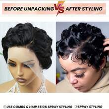 AMECIRE 13x4 Lace Front Wig Human Hair Wigs Curly Wig Black Wig Short Hair Wig For Girls Fluffy Shape 4 Inches Suitable For Everyday Wear And Holidays - Natural Black - View 4