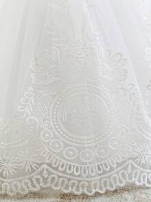 Baby Girls Lace Long Sleeve Embroidered Back V-Neck Puff Tulle Elegant Gorgeous Princess Dress Flower Girl Gown Suitable For 1st Birthday Party Baptism Holiday Ball - White - View 11