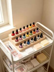 Wooden 3 Tier Nail Polish Display Rack Multi Slot Nail Varnish Organizer Natural Wood Bottle Holder For Manicure Salon Vanity Desktop Decor Gift For Nail Lovers - Multicolor - View 5