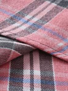 Men's Button Collar Long Sleeve Plaid Casual Shirt, Pink, Autumn/Winter - Pink - View 6