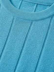 Suéter de punto ligero de manga corta con cuello redondo y ajuste holgado acanalado para hombre en verano GRDR - Celeste - Ver 8