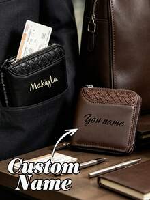 Dompet Pria yang Dipersonalisasi, Tempat Kartu Bisnis, Dompet Pendek dengan Resleting dan Teks yang Dapat Disesuaikan, Dompet dengan Slot Kartu Kredit, Dompet Koin, Tempat Tiket - MultiWarna - View 2