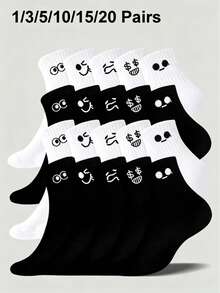 1/3/5/10/15/20 Pairs Cartoon Pattern Unisex Couple Sports Socks Mid-Calf Socks Spring Summer Holiday Gift Autumn - Black and White - View 16