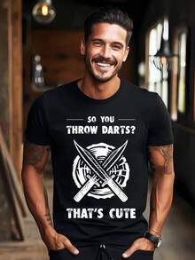 Funny Western Cowboy T-Shirt For Men - Humorous Design With Crossed Knives, Machine Washable, Short Sleeve, Round Neck - Black - View 1