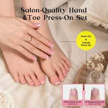 Beetles 180PCS Pink French Tip Press On Nails & Toenails, Short Square, 3 Hand Sets & 3 Toe Sets, 15 Sizes, Easy-To-Apply DIY Manicure Pedicure Kit For Beginners - Nails and Toenails - 查看 2