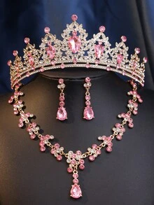奢華水鑽婚禮皇冠珠寶套組 水晶皇冠 垂墜式耳環 吊墜項鍊 新娘婚禮儀式飾品 - 多色1 - 查看 18