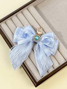 1pc Lace Satin Bow Heart Rhinestone Pearl Bag Charm, Sweet Girl Keychain Accessory For Back To School Season - Multicolor - View 8