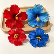 2pcs Women's High-End Elegant Beach Vacation Style Artificial Hibiscus Flower Hair Clips, Sweet Versatile Girl Travel Photo Hair Accessories, Artificial Flower Side Clip Hair Accessory Suitable For Daily Use - Blue - View 11