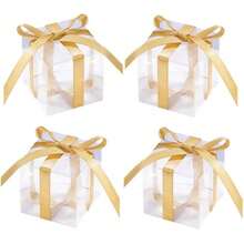 50pcs Clear Party Gift Boxes (With Gift Ribbon), 2*2*2 Inch/3.9x3.9x3.9 Inch, Macaron Cupcake Candy Soap Gift Individual Packaging Box - Transparent - View 6