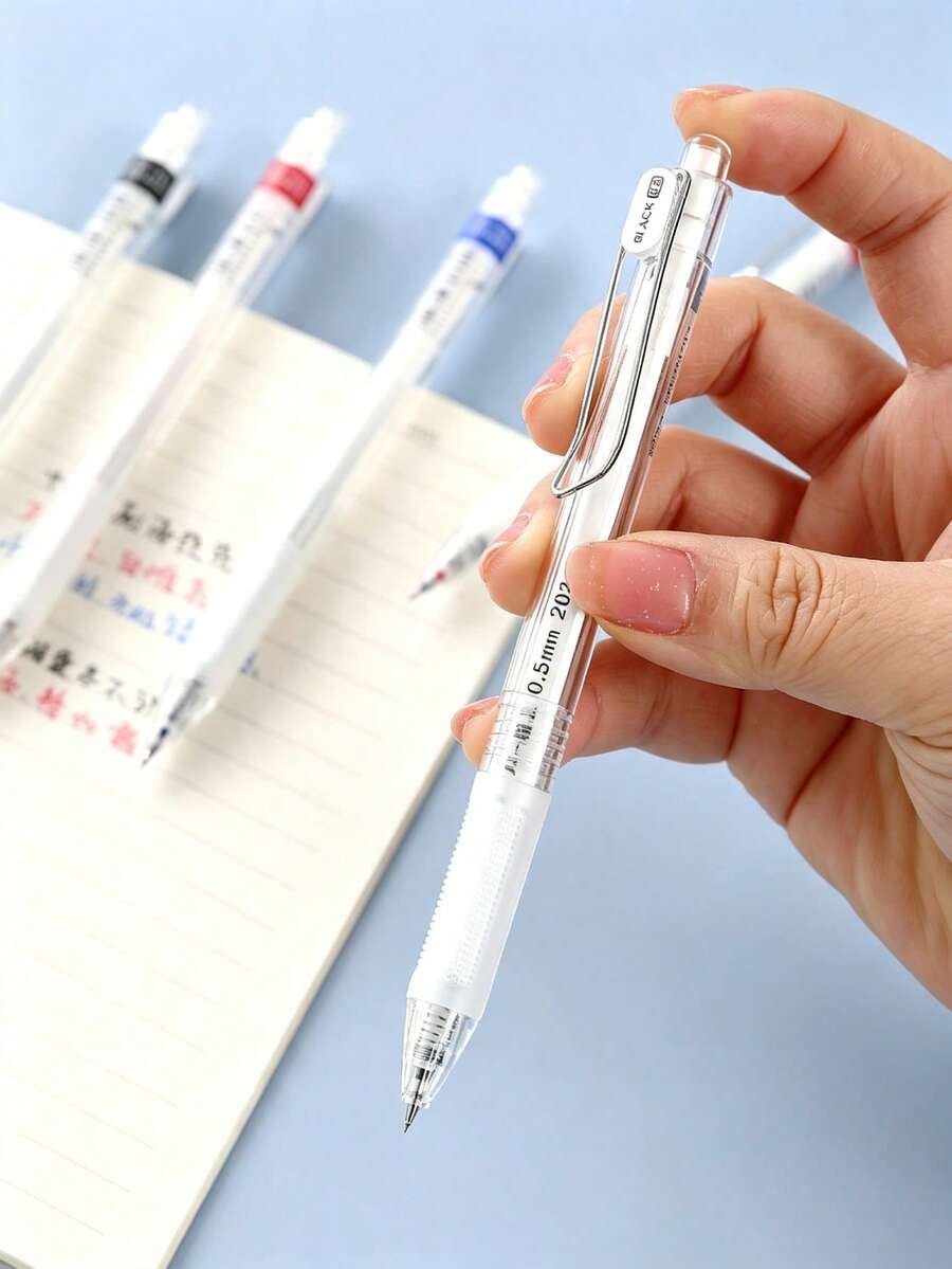 10pcs New Click Neutral Pen, Japanese Minimalist Transparent Barrel With Soft Rubber Grip, ST Needle Tip, Black Ink - Ballpoint Pen - View 1