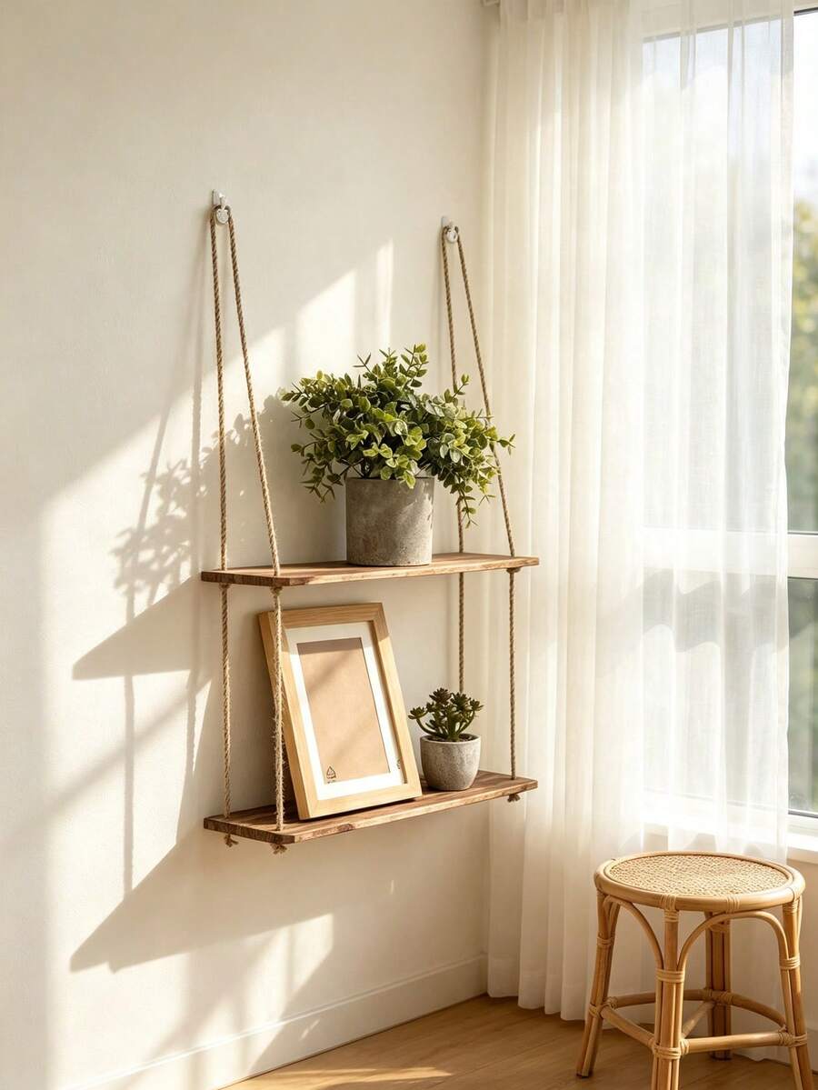 Bohemian Style Wall Shelf 1/2/3/4 Tier Design, Suitable For Indoor Plants, Books And Home Decor - Multicolor - View 1