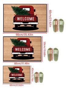 1pc Funny Christmas Truck Christmas Tree Welcome Print Doormat, Yard Atmosphere Decor, Winter Yard Welcome Mat, Outdoor Garden Decoration, Home Decor - Mustard Yellow - View 10
