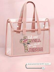 Transparent Tote Bag, Transparent Mesh Flip-Top Storage Bag With Creative Bookmark, Floral Cross And Black Letter, Full Of Easter Atmosphere. Cosmetic Bag, Transparent Shoulder Bag, Made Of Mesh Material With Snap Closure; Large Capacity Multi-Functional Storage Bag With Internal Compartments; Suitable For Students, Teachers' Campus Life, Exams And Back To School Season, Ideal Learning Supplies. Teacher's Day, Easter Gifts. - Multicolor - View 12