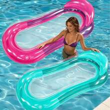 3pcs Gradient Mesh Floating Lounge Chairs, Gradient Design, With Pillow, PVC Material, Inflatable Hammock, Suitable For Swimming Pool, Beach And Lake, Pool Party And Beach Party Supplies, Pool Inflatable Raft, Water Resting Seat, Swimming Float, Pool Inflatable Float, Water Inflatable Float, Air Pump Sold Separately - Multicolor - View 6