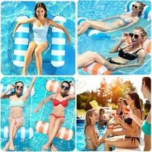 Silla de playa inflable de malla de 4 tubos, hamaca para adultos, reposabrazos a rayas, remo flotante plegable, artículos esenciales para la playa, accesorios de playa, flotador para piscina - A - Ver 6